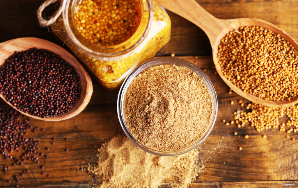 fekete, fehér és barna mustármag